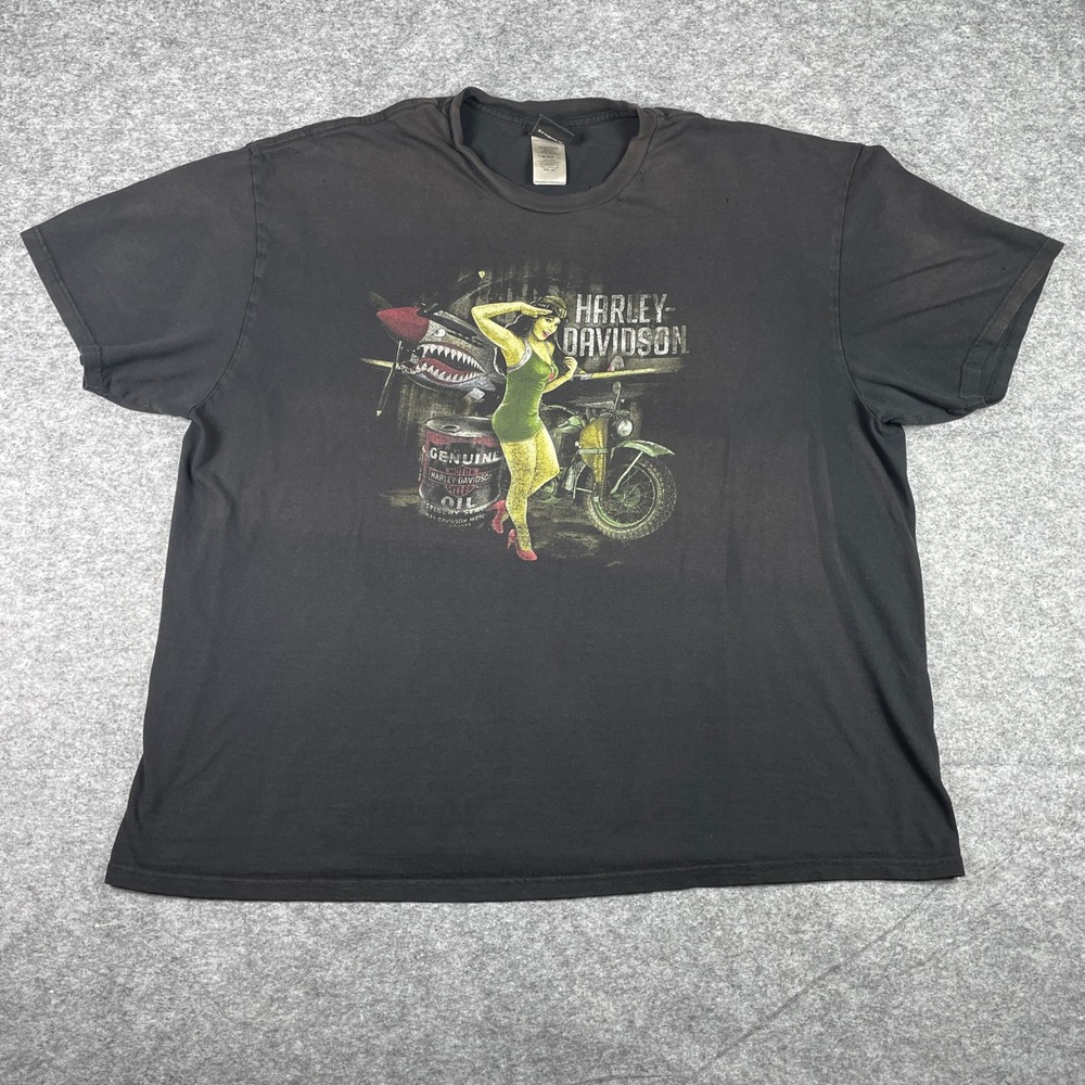 Harley Davidson WWII Pinup Girl T Shirt Mens 3XL Black Fighter Plane Sun Fade
